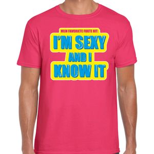 Foute party I m sexy and i know it verkleed t-shirt roze heren - Foute party hits outfit/ kleding - Feestshirts