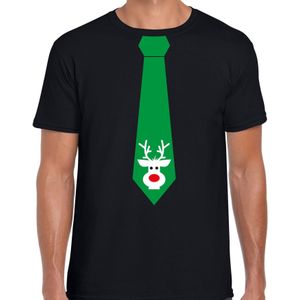 Stropdas Kerst t-shirt rendier zwart voor heren - kerst t-shirts