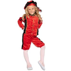 Verkleed Pieten kostuum zwart/rood met baret voor kinderen Sinterklaas/5 december - Carnavalskostuums