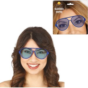 Carnaval/verkleed party bril Aviator - 2x - blauw - volwassenen - bij een verkleedkleding kostuum - Verkleedbrillen