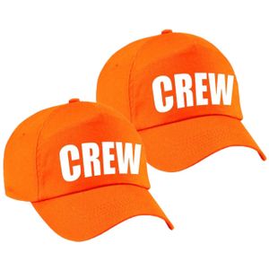 2x stuks crew pet /cap oranje met witte bedrukking dames en heren - Verkleedhoofddeksels