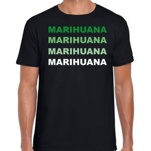 Marihuana drugs fun t-shirt zwart met groene bedrukking heren - Feestshirts