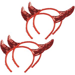 Halloween diadeem - 4x - duivel hoorntjes met pailletten - rood - kunststof - Verkleedhoofddeksels
