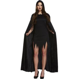 Halloween verkleed cape met capuchon - voor volwassenen - zwart - fluweel - Verkleedattributen