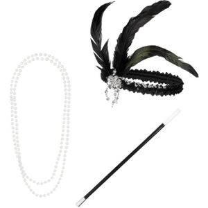 Carnaval/Verkleed accessoires Roaring Twenties - Charleston set - haarband/ketting/pijpje - Verkleedattributen