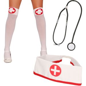 Sexy zuster/verpleegster verkleed set - 3-delig - carnaval accessoires - Verkleedattributen