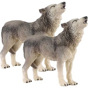 Set van 2x stuks plastic speelgoed dieren figuur huilende wolf 9 cm - Speelfiguren