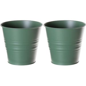 Zinken emmertje/bloempotje - 4x - groen - D14 x H12 cm - plantenpotten - Plantenpotten