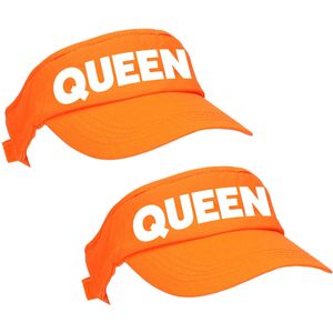 2x stuks oranje Queen zonneklep met Nederlandse vlag voor dames en heren - Verkleedhoofddeksels