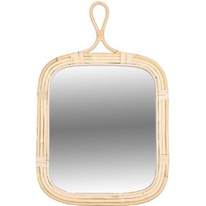 Rotan wandspiegel - beige - gevlochten frame van riet - 34 x 52 cm - Spiegels