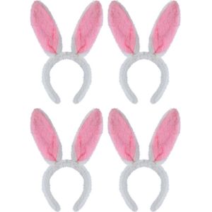 5x stuks konijnen/bunny oren wit met roze voor volwassenen 29 x 23 cm - Verkleedhoofddeksels