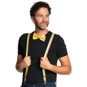 Carnaval verkleedset bretels en strik Limburg - rood/geel/groen - volwassenen/unisex - feestkleding - Verkleedattributen
