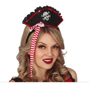 Carnaval verkleed mini hoedje voor een Piraat - zwart - diadeem - dames - Verkleedhoofddeksels