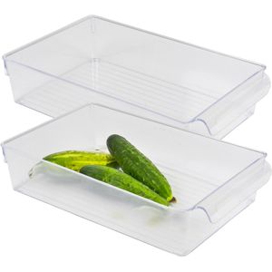 Koelkast/keuken organizer bak - 2x - transparant - kunststof - L32 x B20 x H7 cm - groente lade - Keukenkastorganizer