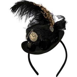 Halloween mini hoed Steampunk thema - op diadeem/haarband - zwart - one size - meisjes/dames - Verkleedhoofddeksels