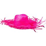 Carnaval verkleed set - Tropische Hawaii party - stro hoed met bloemenslinger - roze - Verkleedhoofddeksels