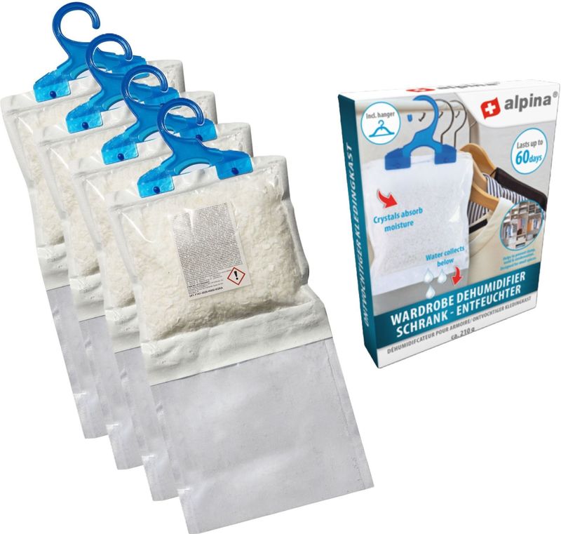 Alpina Vochtonttrekker Kledingkast - 4x - Incl. hanger - tegen schimmelvorming - ontvochtiger