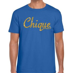 Chique goud glitter tekst t-shirt blauw heren - Feestshirts