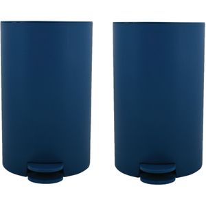 Prullenbak/pedaalemmer - 2x - kunststof - marine blauw - 3 liter - 15 x 27 cm - Badkamer/toilet - Pedaalemmers