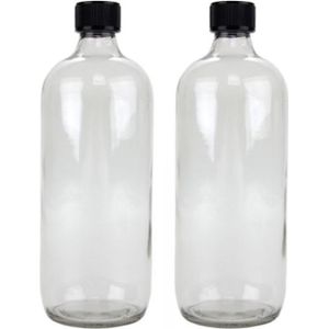 10x Glazen ronde flessen met schroefdoppen 1000 ml - Karaffen