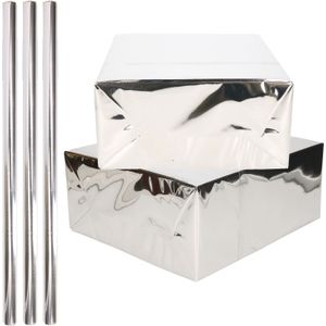 3x Rollen inpakpapier / cadeaufolie metallic zilver 200 x 70 cm - Kaftpapier