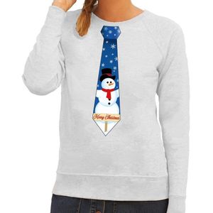 Foute kersttrui stropdas met sneeuwpop print grijs voor dames - kerst truien