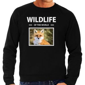 Vos sweater / trui met dieren foto wildlife of the world zwart voor heren - Sweaters