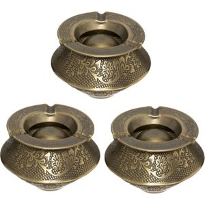 Set van 3x stuks terras asbakken/stormasbakken rond ijzer 12 x 8 cm goud - Buiten asbakken