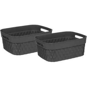 5Five Opbergmand/box van kunststof - 2x - grijs - 21 x 27 x 11 cm - 5 liter