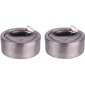 2x Zilveren klep/terras asbakken rond 11 cm RVS - Asbakken