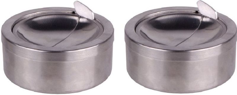 2x Ronde tuin/terras asbak met klep 11 cm RVS - Tuimelasbak - Buiten asbakken