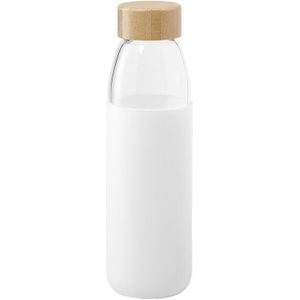 Glazen waterfles/drinkfles met witte siliconen bescherm hoes 540 ml - Sportfles - Bidon