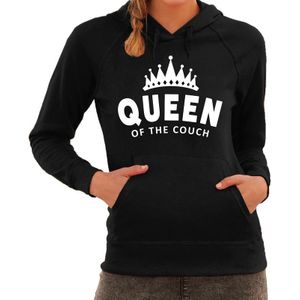 Queen of the couch fun hoodie voor dames zwart - Feesttruien