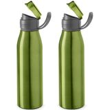 2x Stuks aluminium waterfles/drinkfles groen met klepdop en handvat 650 ml - Drinkflessen