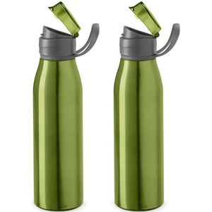 2x Stuks aluminium waterfles/drinkfles groen met klepdop en handvat 650 ml - Drinkflessen