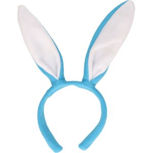 Konijnen/bunny oren licht blauw met wit voor volwassenen 27 x 28 cm - Verkleedhoofddeksels