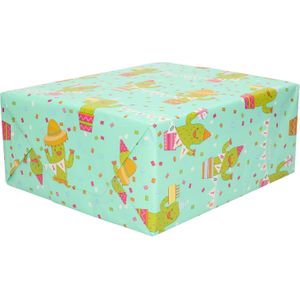 2x Rollen Cadeaupapier cactus / happy birthday mint groen 70 x 200 cm - Cadeaupapier