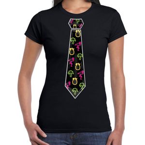 Tropical party T-shirt voor dames - stropdas - zwart - neon - carnaval - tropisch themafeest - Feestshirts