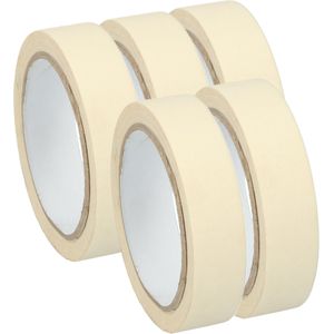 Afplaktape/schilderstape - 5x - wit - 25mm x 25m - voor binnen/buiten - Tape (klussen)