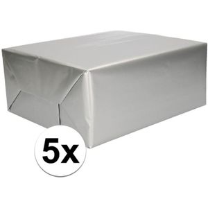 5x Cadeaupapier zilver 70 x 200 cm - Cadeaupapier