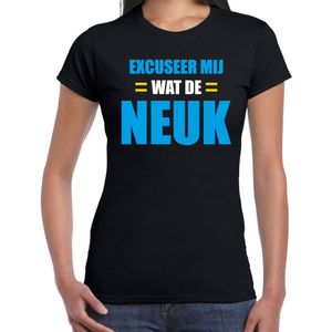 Excuseer mij wat de neuk fun tekst t-shirt zwart voor dames - Feestshirts