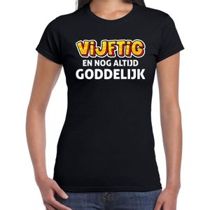 Verjaardag cadeau t-shirt 50 jaar Sarah - vijftig en goddelijk zwart voor dames - Feestshirts