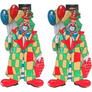 2x stuks clown carnaval decoratie met ballonnen 60 cm - Feestdecoratieborden