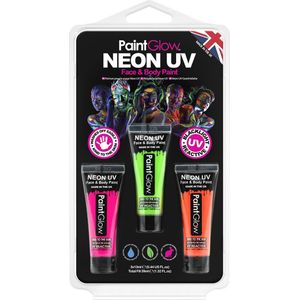 Face/Body paint set - roze/groen/oranje - 3x13 ml - neon/black light - schmink/make-up - waterbasis - Schmink