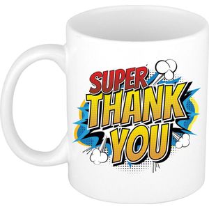 Super thank you cadeau mok / beker wit pop-art 300 ml - feest mokken