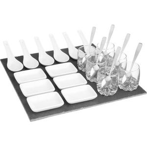 Serveerplank/amuse/aperitief hapjes - leisteen/porselein - wit - voor 6x personen - 25-delig - Serveerplanken