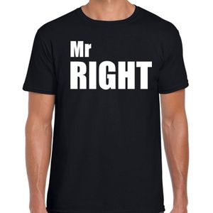 Mr right t-shirt zwart met witte letters voor heren - Feestshirts