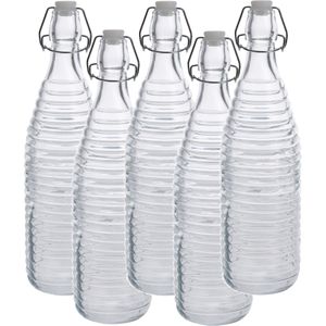 Fles met beugeldop - 5x - transparant - 1000 ml - glas - decoratie fles - olie/azijn fles - Drinkflessen