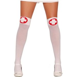 Sexy zuster/verpleegster verkleed kousen/kniekousen - wit/rood - Carnaval accessoires - Verkleedkousen
