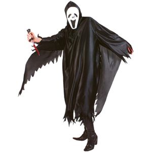 Halloween Scream verkleed cape/gewaad met kap - Spook/geest - zwart - Voor volwassenen - Carnavalskostuums